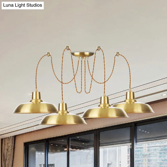 Gold Finish Industrial Metal Barn Pendant Light Fixture - Swag Hanging Lamp Multiple Bulb Options