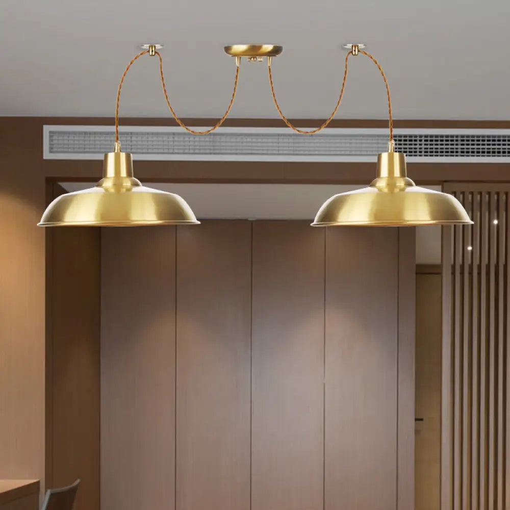 Gold Finish Industrial Metal Barn Pendant Light Fixture - 2/3/4 Bulbs Swag Hanging Lamp Pendants 2 /