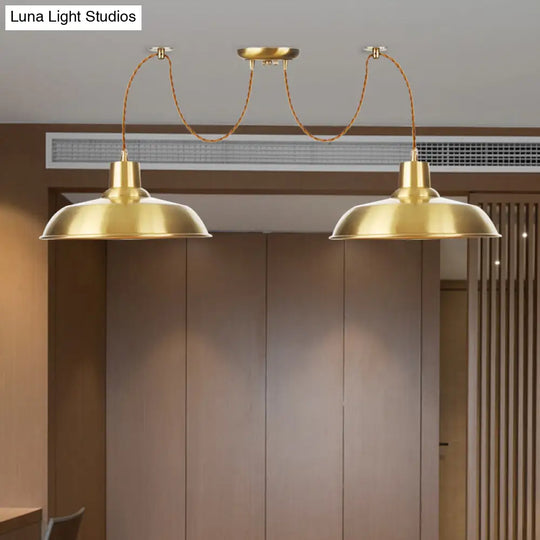 Gold Finish Industrial Metal Barn Pendant Light Fixture - Swag Hanging Lamp Multiple Bulb Options 2