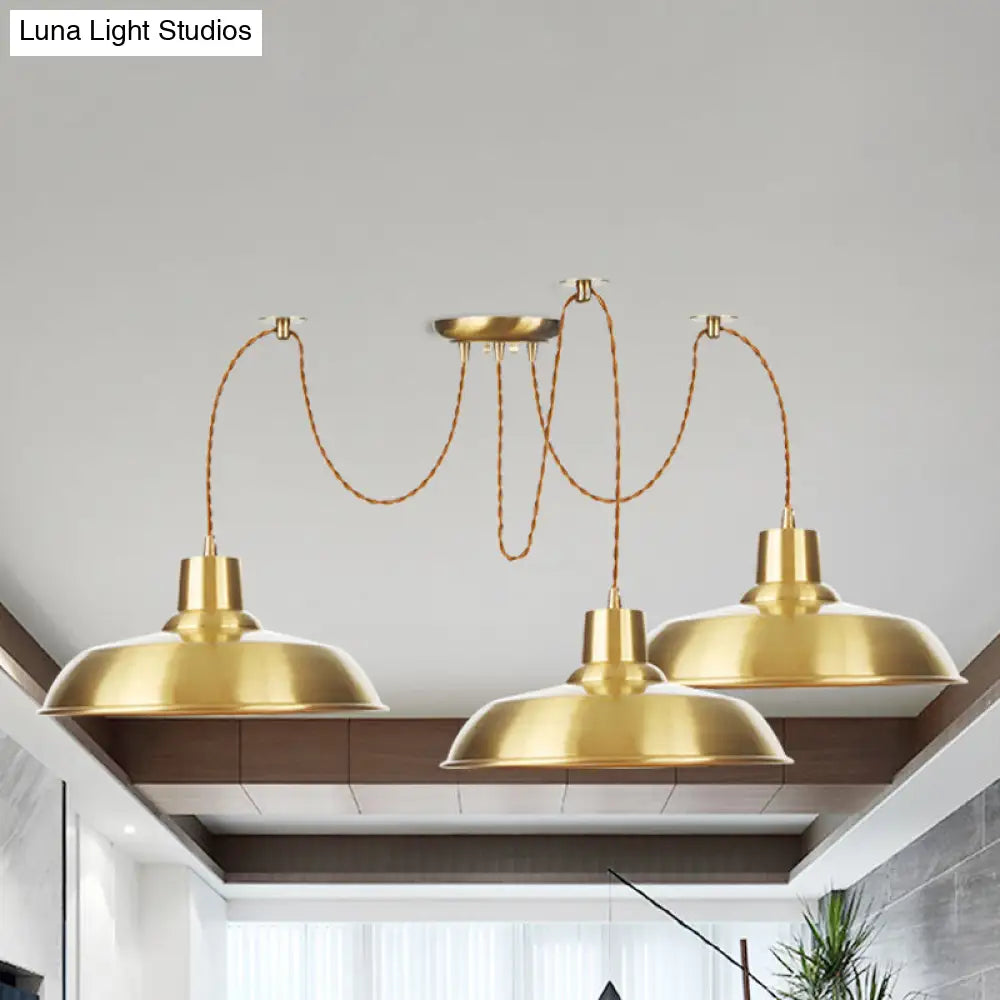 Gold Finish Industrial Metal Barn Pendant Light Fixture - Swag Hanging Lamp Multiple Bulb Options 3