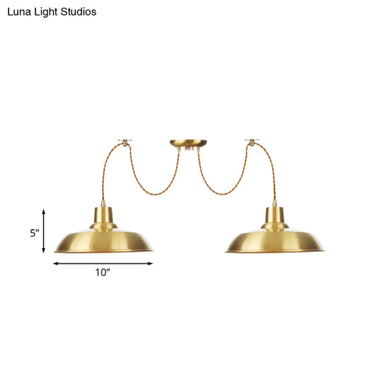 Gold Finish Industrial Metal Barn Pendant Light Fixture - 2/3/4 Bulbs Swag Hanging Lamp Pendants