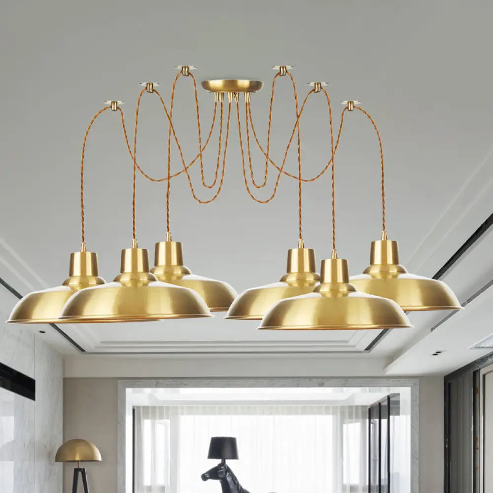 Gold Finish Industrial Metal Barn Pendant Light Fixture - 2/3/4 Bulbs Swag Hanging Lamp Pendants 6 /