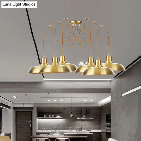 Gold Finish Industrial Metal Barn Pendant Light Fixture - Swag Hanging Lamp Multiple Bulb Options