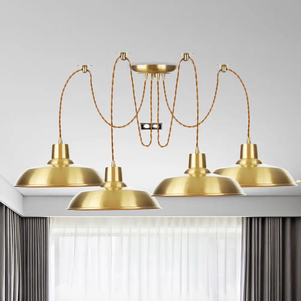 Gold Finish Industrial Metal Barn Pendant Light Fixture - 2/3/4 Bulbs Swag Hanging Lamp Pendants 4 /