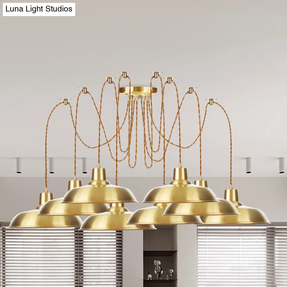 Gold Finish Industrial Metal Barn Pendant Light Fixture - Swag Hanging Lamp Multiple Bulb Options 8