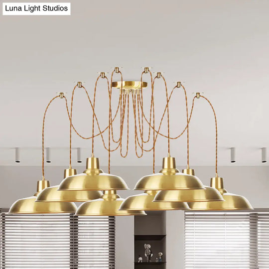 Gold Finish Industrial Metal Barn Pendant Light Fixture - Swag Hanging Lamp Multiple Bulb Options 8