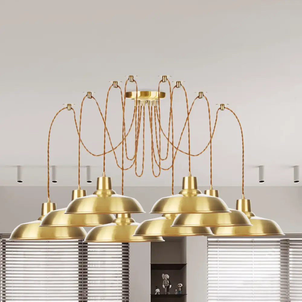 Gold Finish Industrial Metal Barn Pendant Light Fixture - 2/3/4 Bulbs Swag Hanging Lamp Pendants 8 /