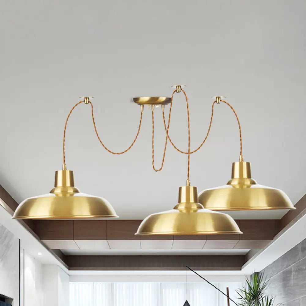 Gold Finish Industrial Metal Barn Pendant Light Fixture - 2/3/4 Bulbs Swag Hanging Lamp Pendants 3 /