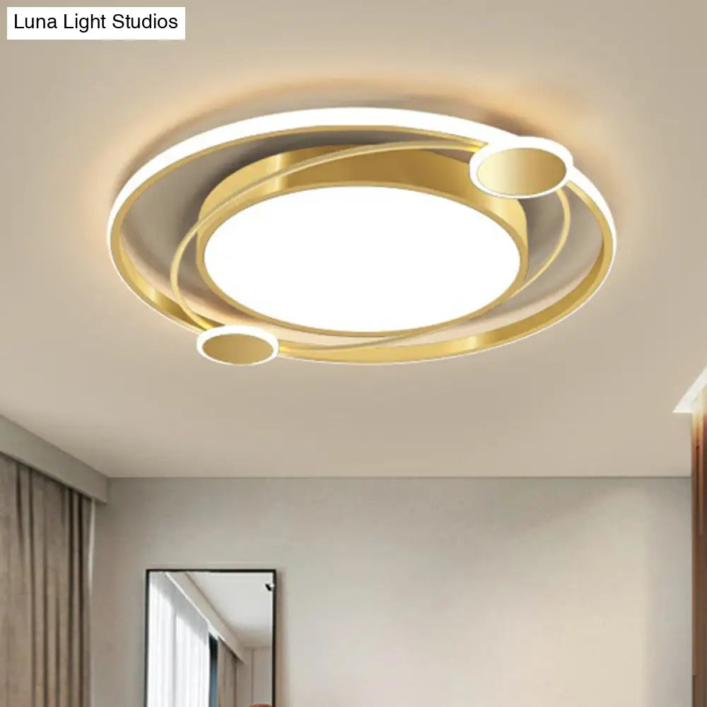 Gold Finish Led Ceiling Mount Lamp - Metal Circular Flush Light For Bedroom