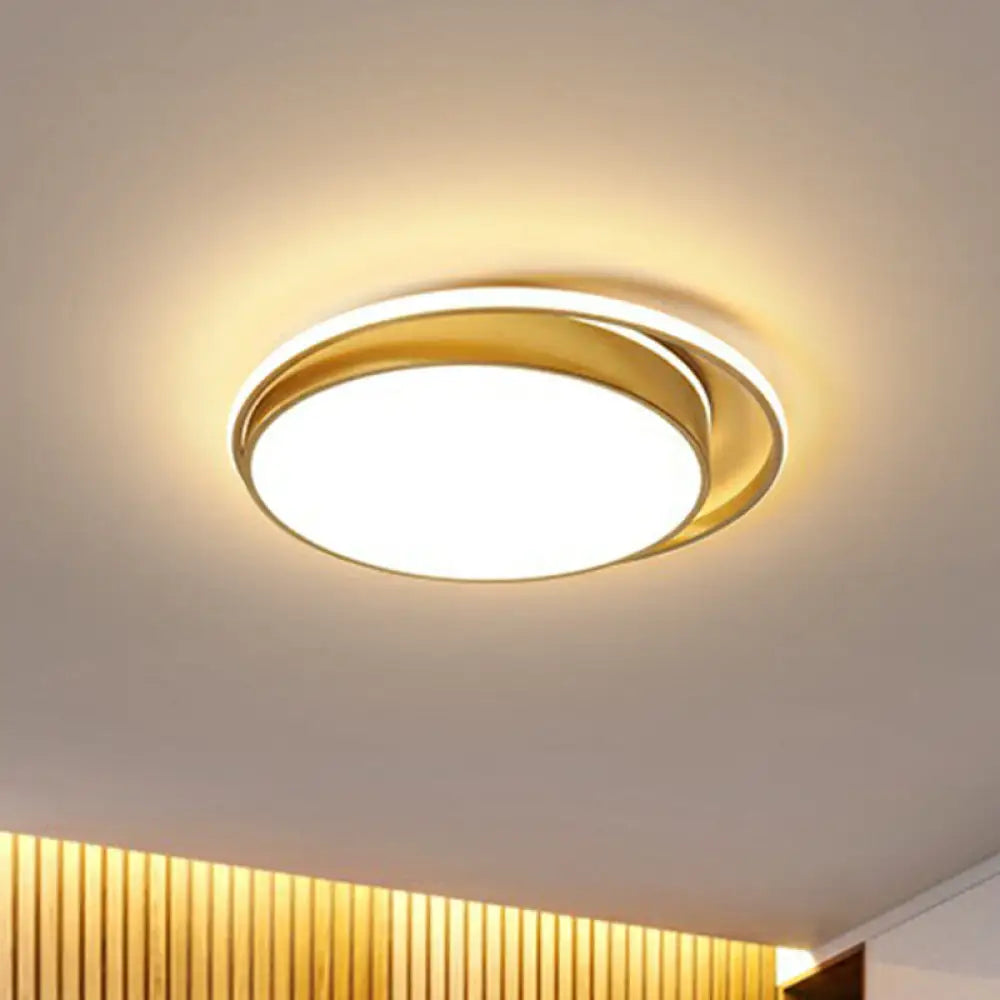 Gold Finish Led Ceiling Mount Light For Bedroom With Round Acrylic Shade / 10’ White