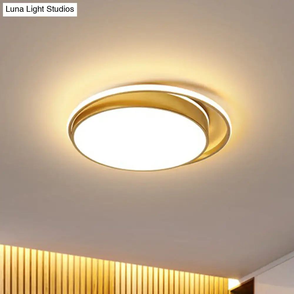 Gold Finish Led Ceiling Mount Light For Bedroom With Round Acrylic Shade / 10 White