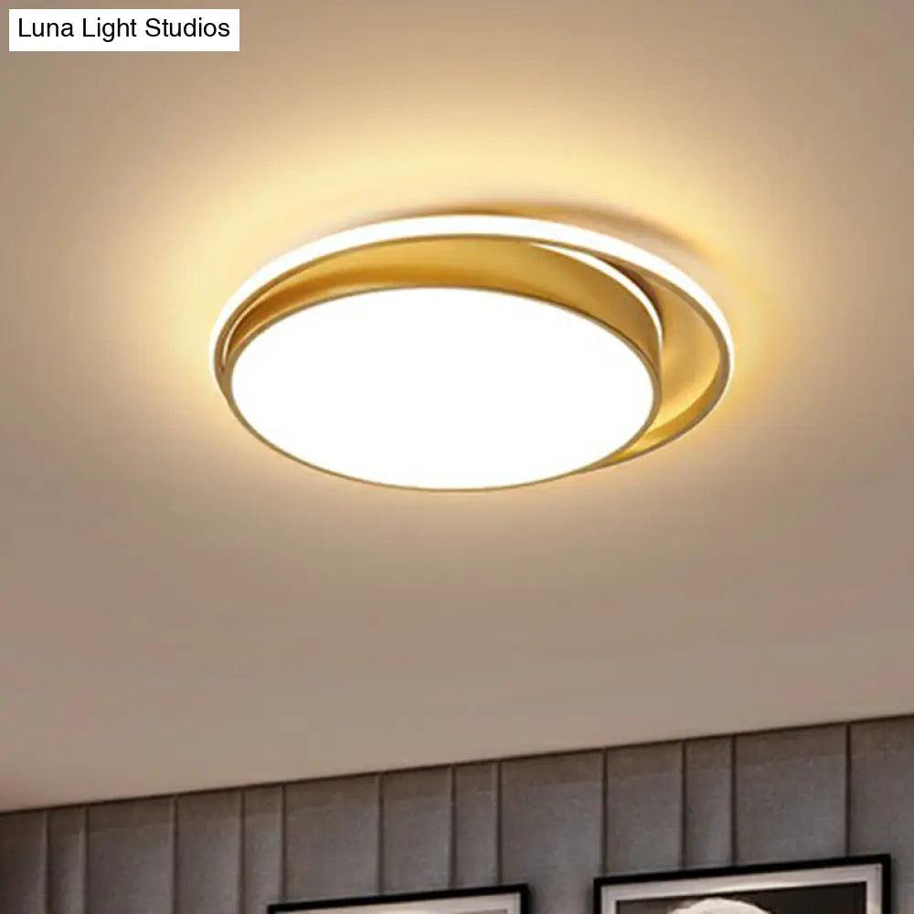 Gold Finish Led Ceiling Mount Light For Bedroom With Round Acrylic Shade