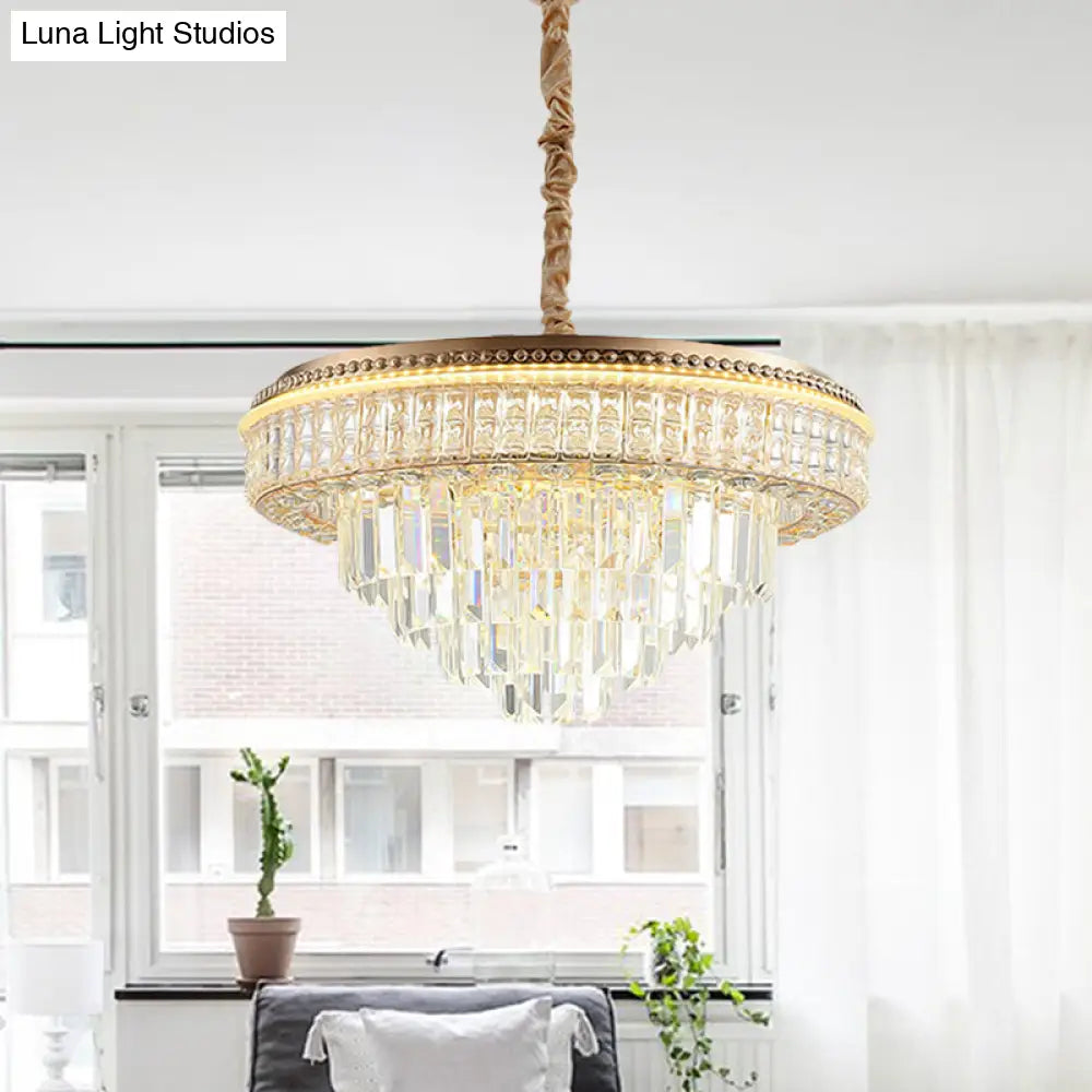 Gold Finish Led Pendant Lamp - Traditional Crystal Icicle/Orb Circular Chandelier