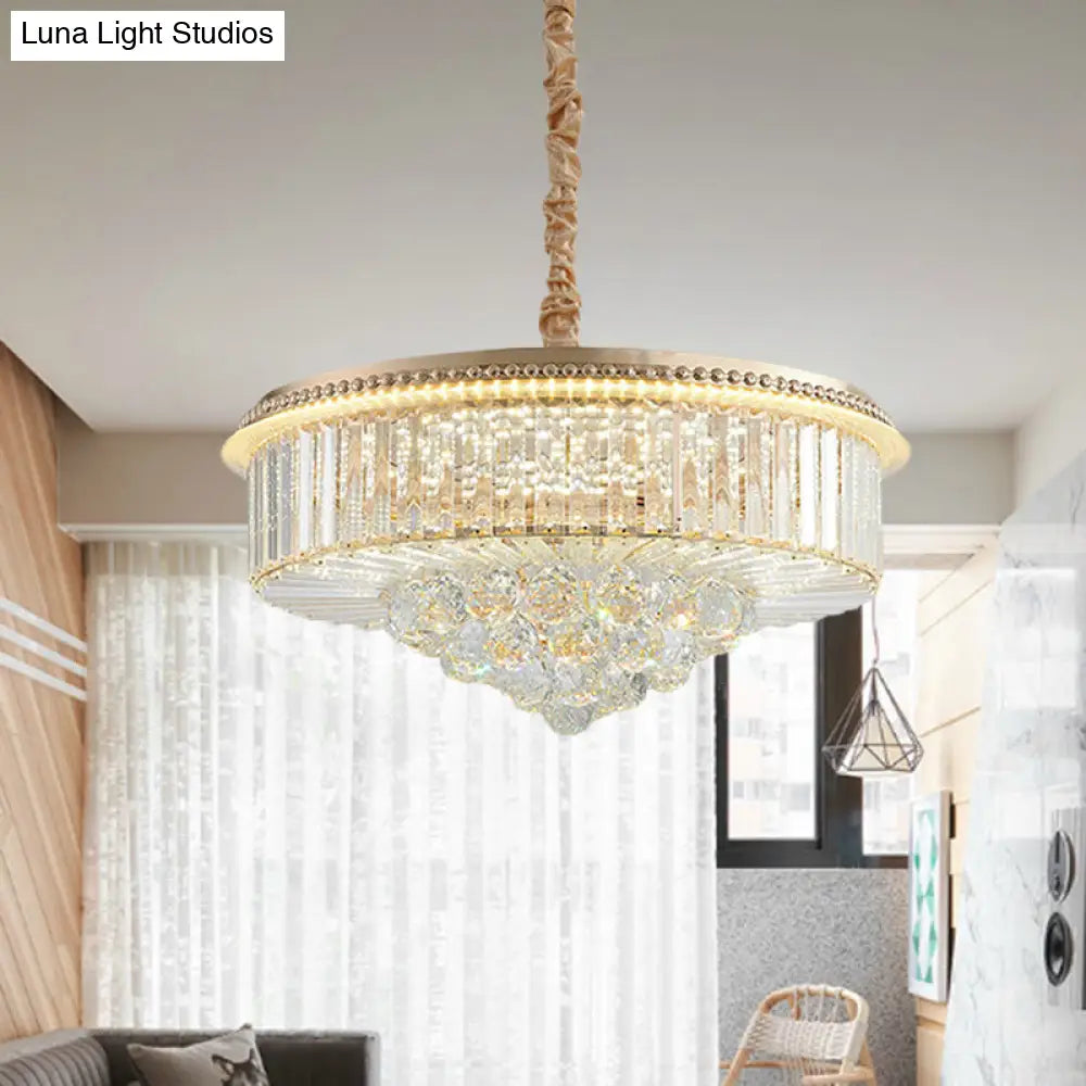 Gold Finish Led Pendant Lamp - Traditional Crystal Icicle/Orb Circular Chandelier