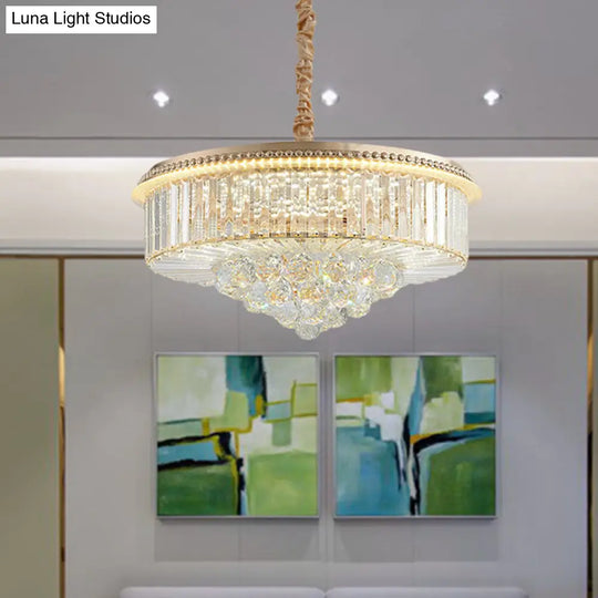 Gold Finish Led Pendant Lamp - Traditional Crystal Icicle/Orb Circular Chandelier