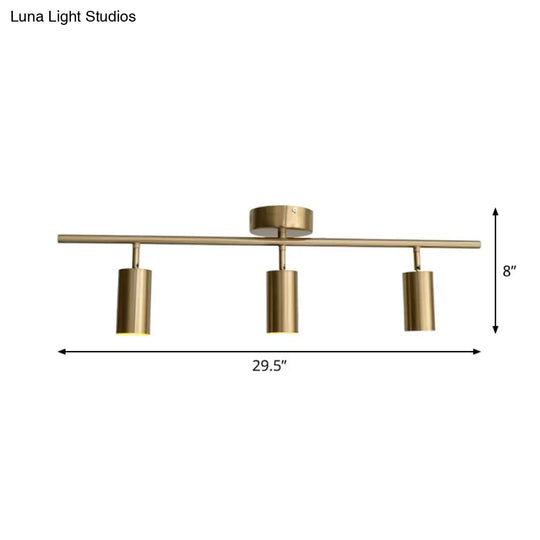 Gold Finish Led Spotlight Ceiling Light For Salon - Modern Metal Cylindrical Design Semi Flush Mount