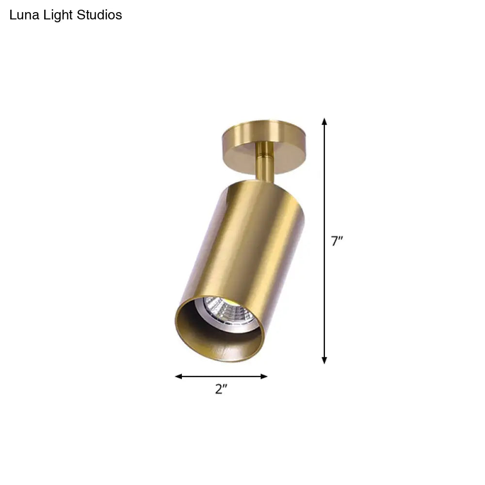 Gold Finish Led Spotlight Ceiling Light For Salon - Modern Metal Cylindrical Design Semi Flush Mount