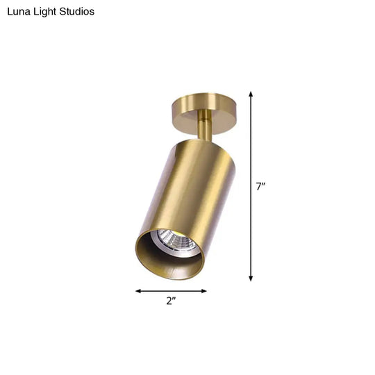 Gold Finish Led Spotlight Ceiling Light For Salon - Modern Metal Cylindrical Design Semi Flush Mount