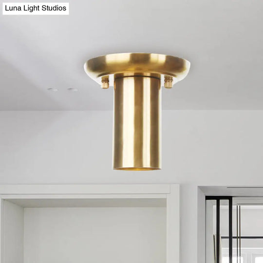 Gold Finish Metal Tubular Industrial Ceiling Flush Mount With 1 Head Ideal For Foyer Lighting