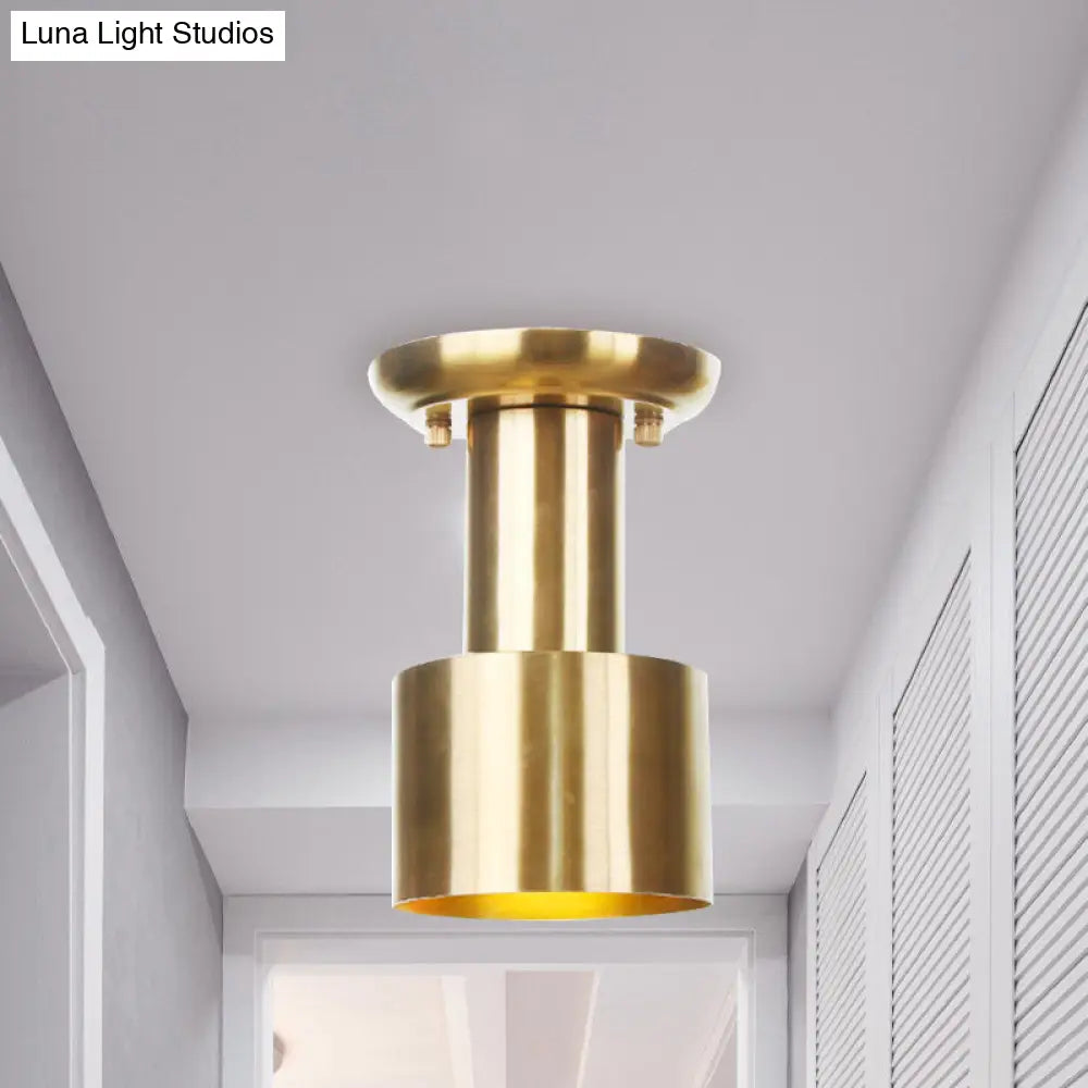 Gold Finish Metal Tubular Industrial Ceiling Flush Mount With 1 Head Ideal For Foyer Lighting