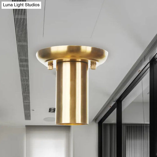 Gold Finish Metal Tubular Industrial Ceiling Flush Mount With 1 Head Ideal For Foyer Lighting