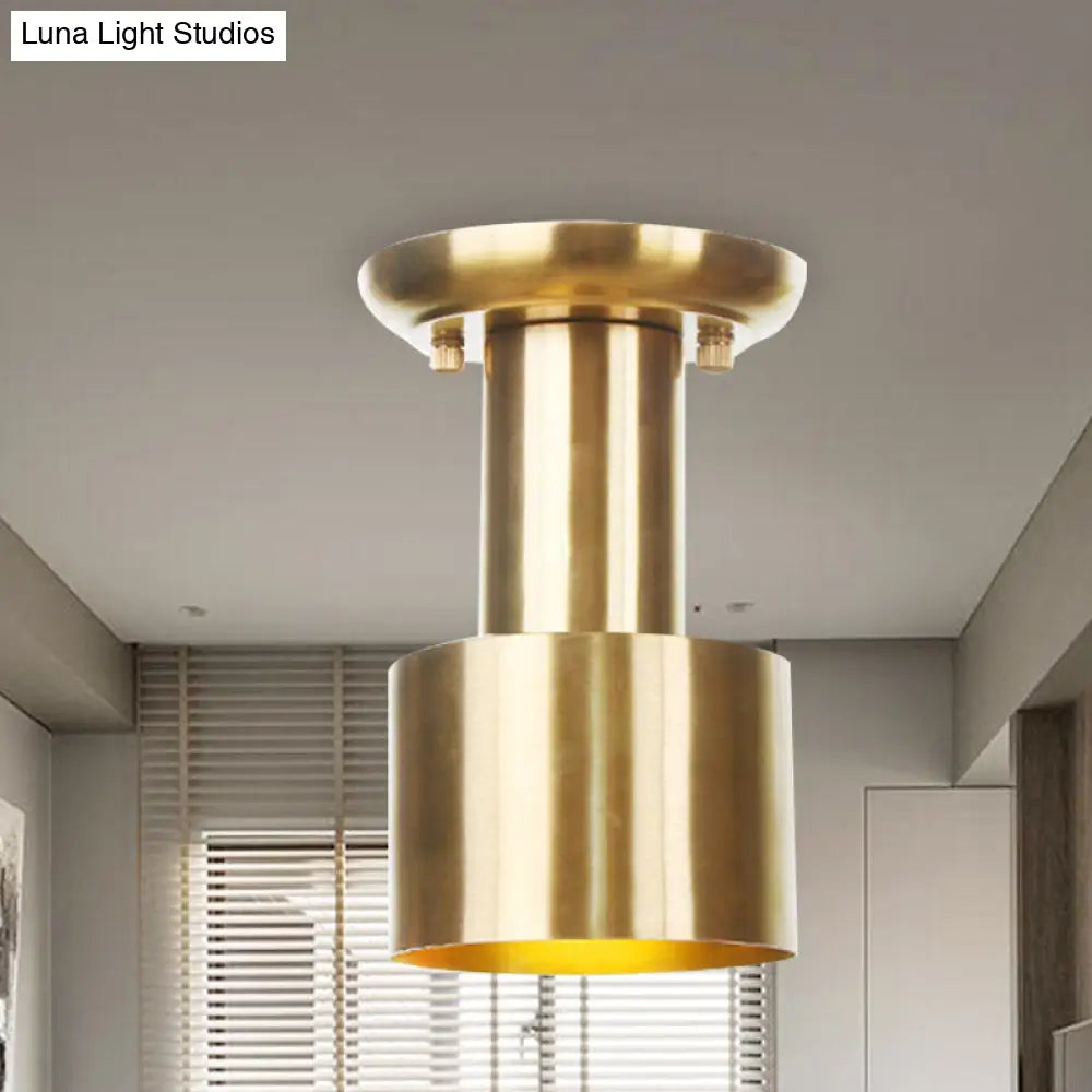 Gold Finish Metal Tubular Industrial Ceiling Flush Mount With 1 Head Ideal For Foyer Lighting / B