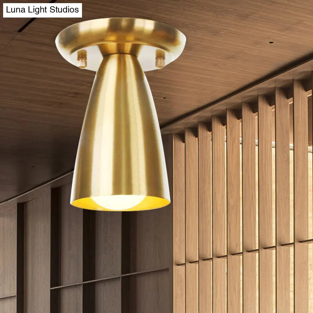 Gold Finish Metal Tubular Industrial Ceiling Flush Mount With 1 Head Ideal For Foyer Lighting / C