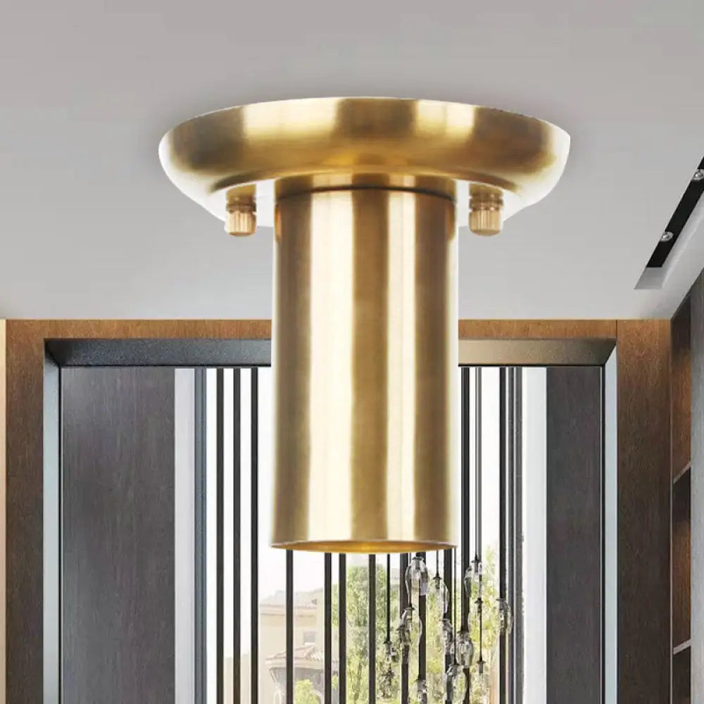 Gold Finish Metal Tubular Industrial Ceiling Flush Mount With 1 Head Ideal For Foyer Lighting / A