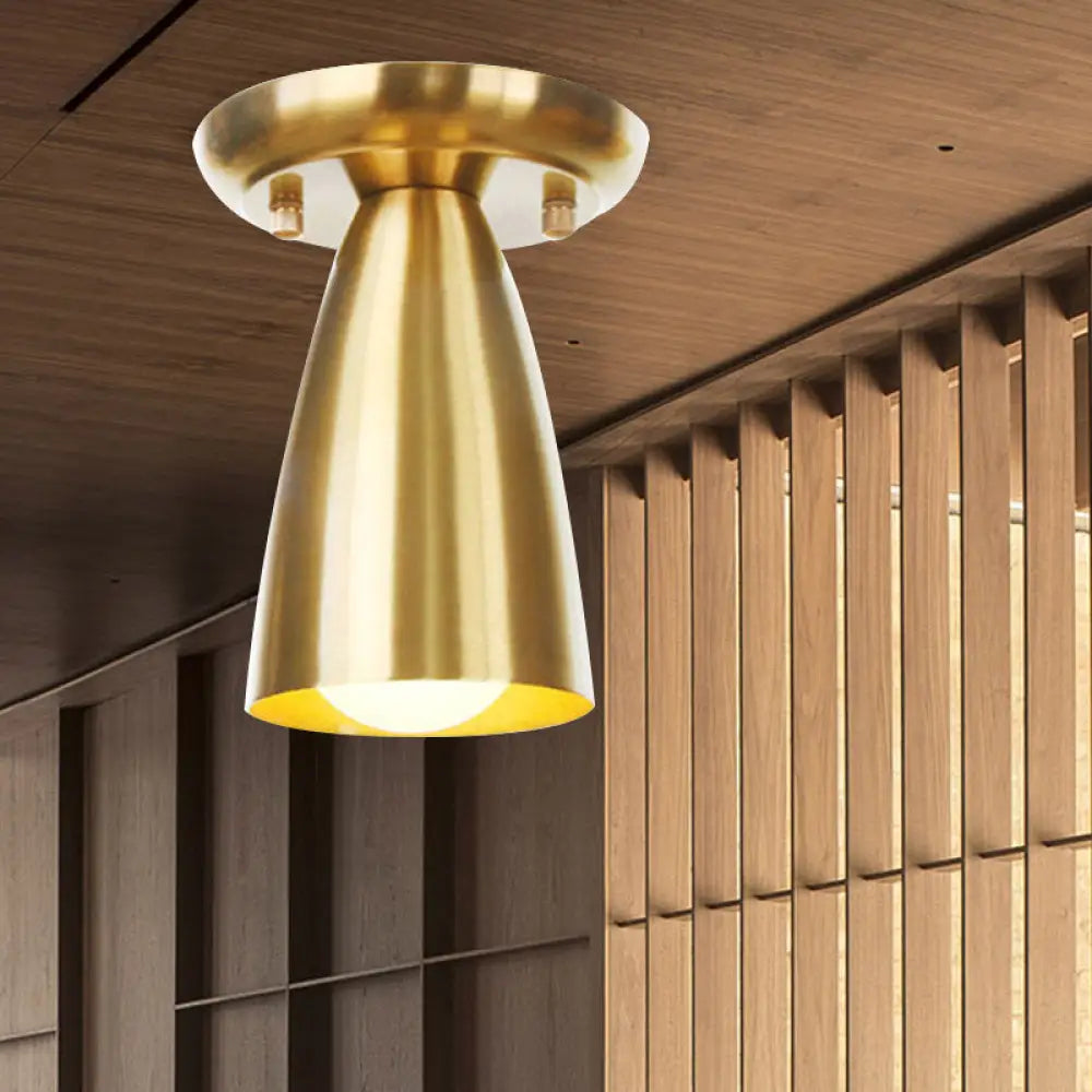 Gold Finish Metal Tubular Industrial Ceiling Flush Mount With 1 Head Ideal For Foyer Lighting / C