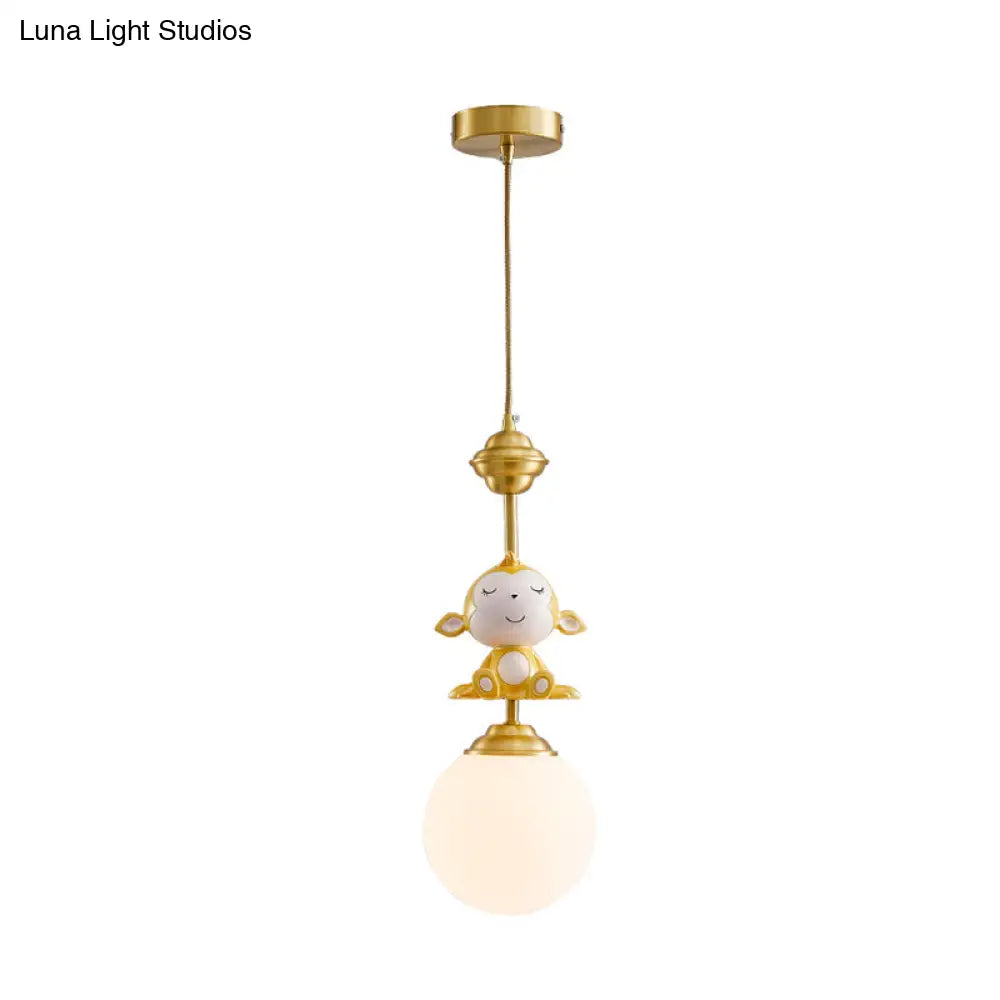 Gold Finish Monkey Pendulum Lamp With Frosted Glass Shade