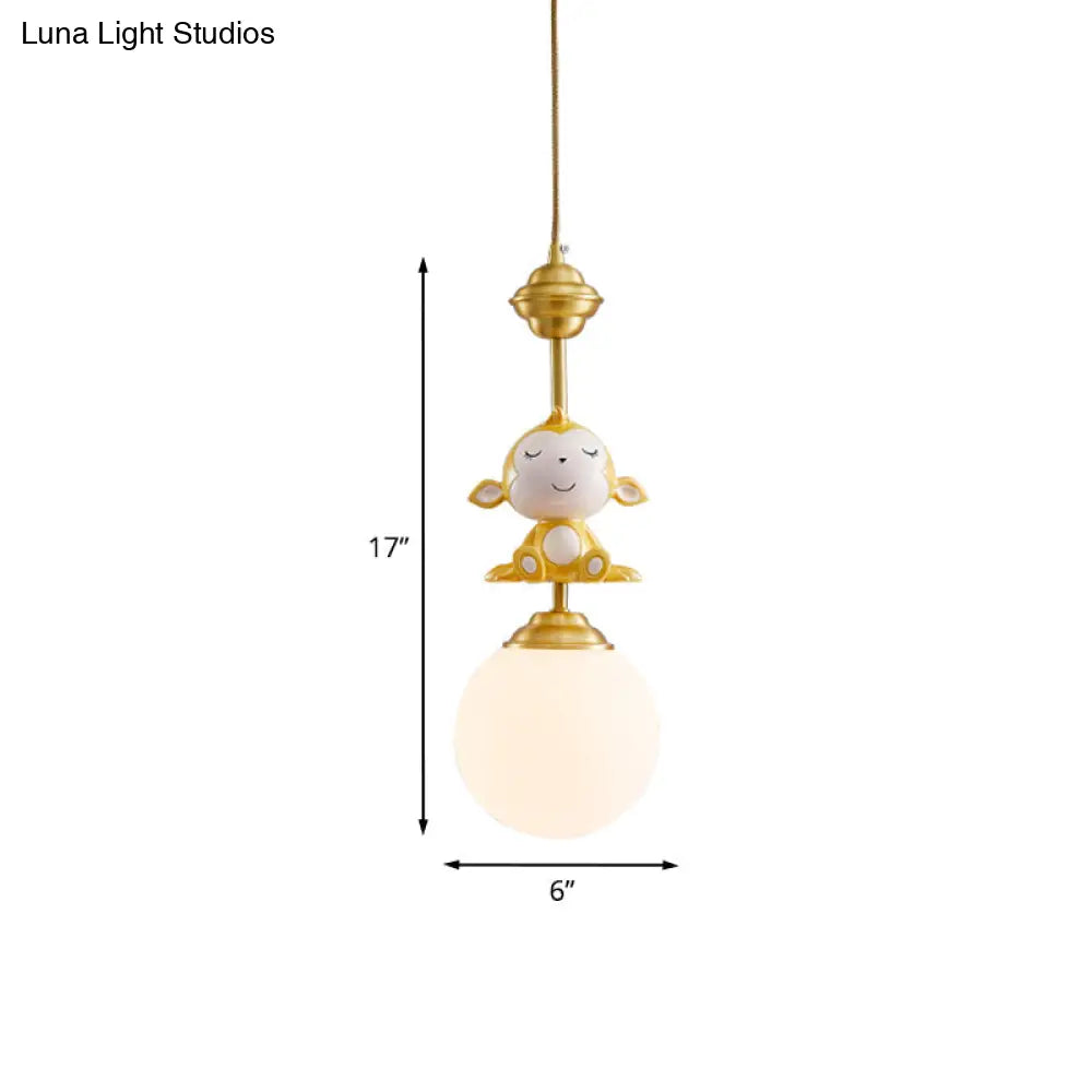Gold Finish Monkey Pendulum Lamp With Frosted Glass Shade