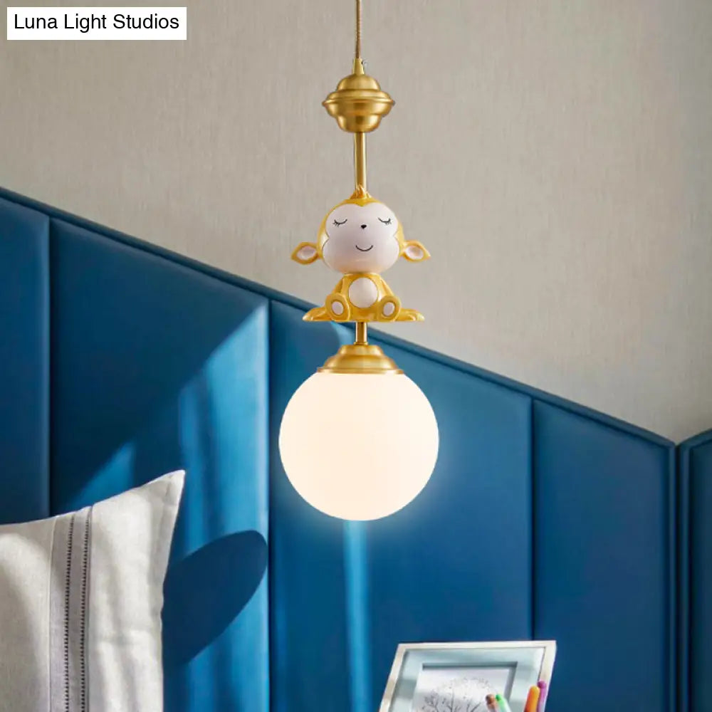 Gold Finish Monkey Pendulum Lamp With Frosted Glass Shade