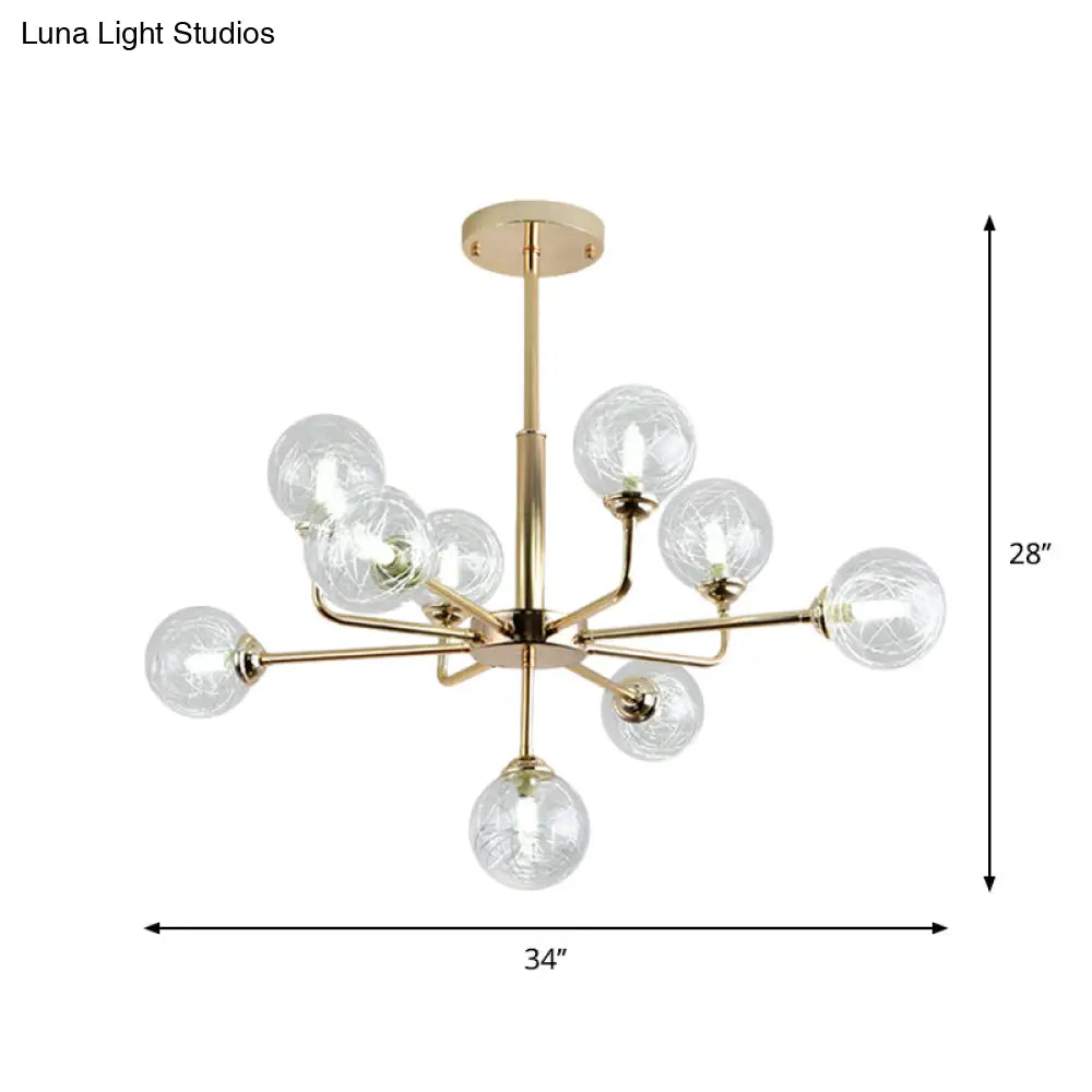 Gold Finish Post Modern Orb Chandelier - Glass Shade Hanging Lamp With 7/9/13 Lights