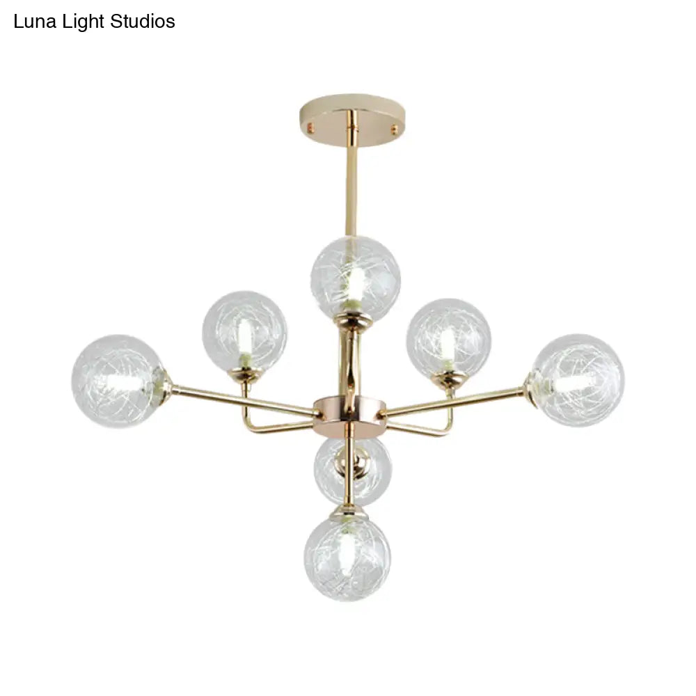 Gold Finish Post Modern Orb Chandelier - Glass Shade Hanging Lamp With 7/9/13 Lights