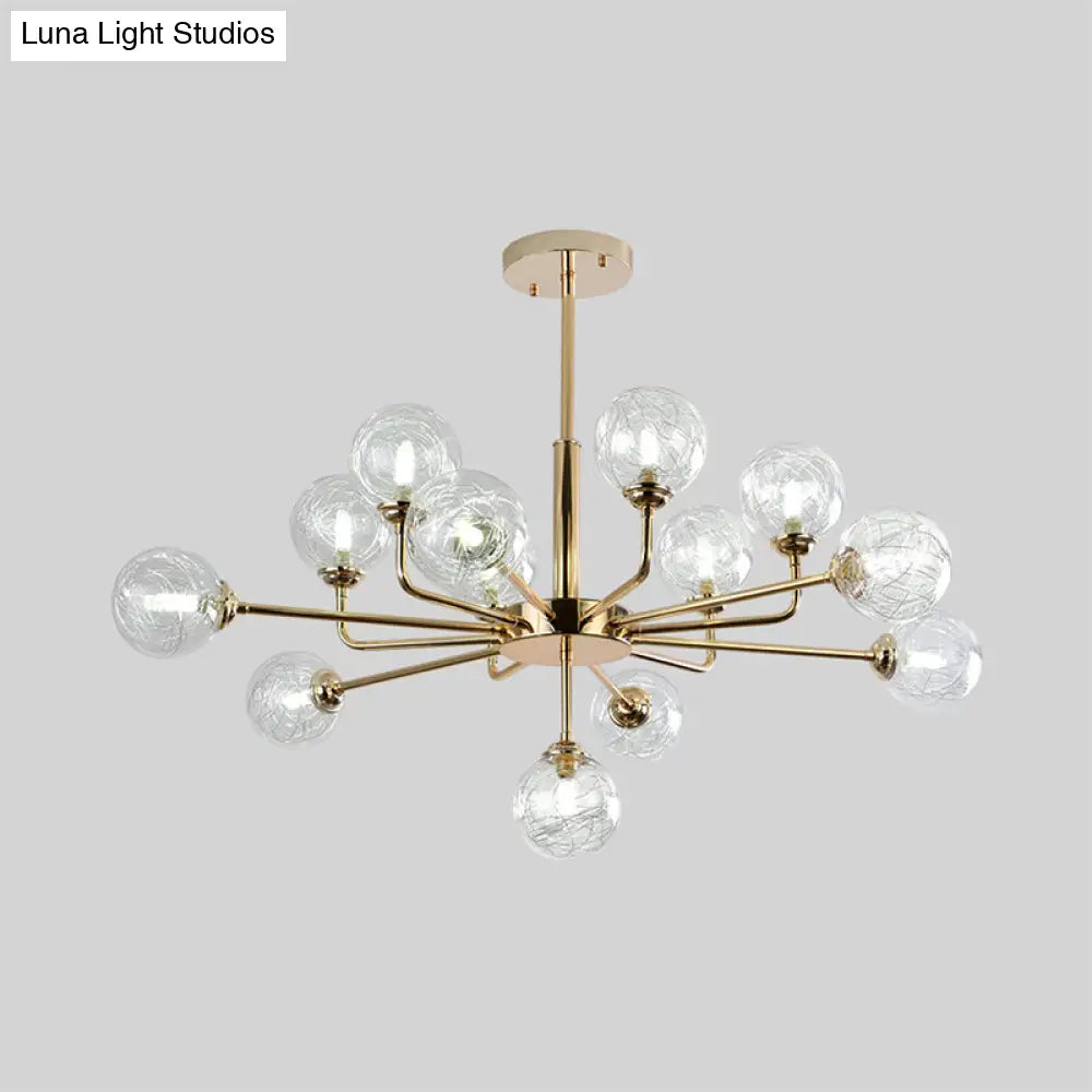 Gold Finish Post Modern Orb Chandelier - Glass Shade Hanging Lamp With 7/9/13 Lights