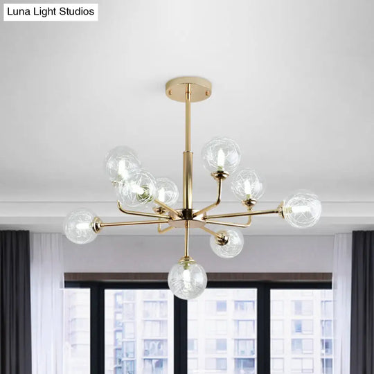 Gold Finish Post Modern Orb Chandelier - Glass Shade Hanging Lamp With 7/9/13 Lights