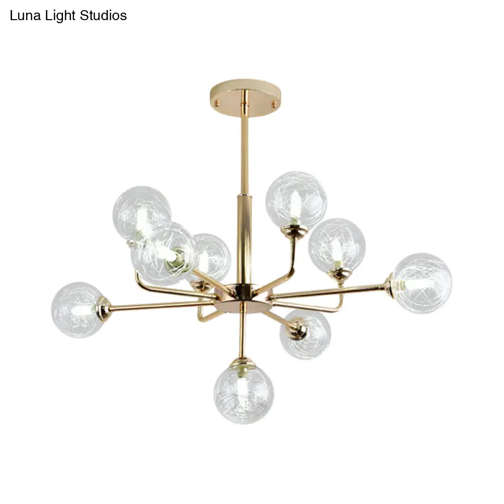 Gold Finish Post Modern Orb Chandelier - Glass Shade Hanging Lamp With 7/9/13 Lights