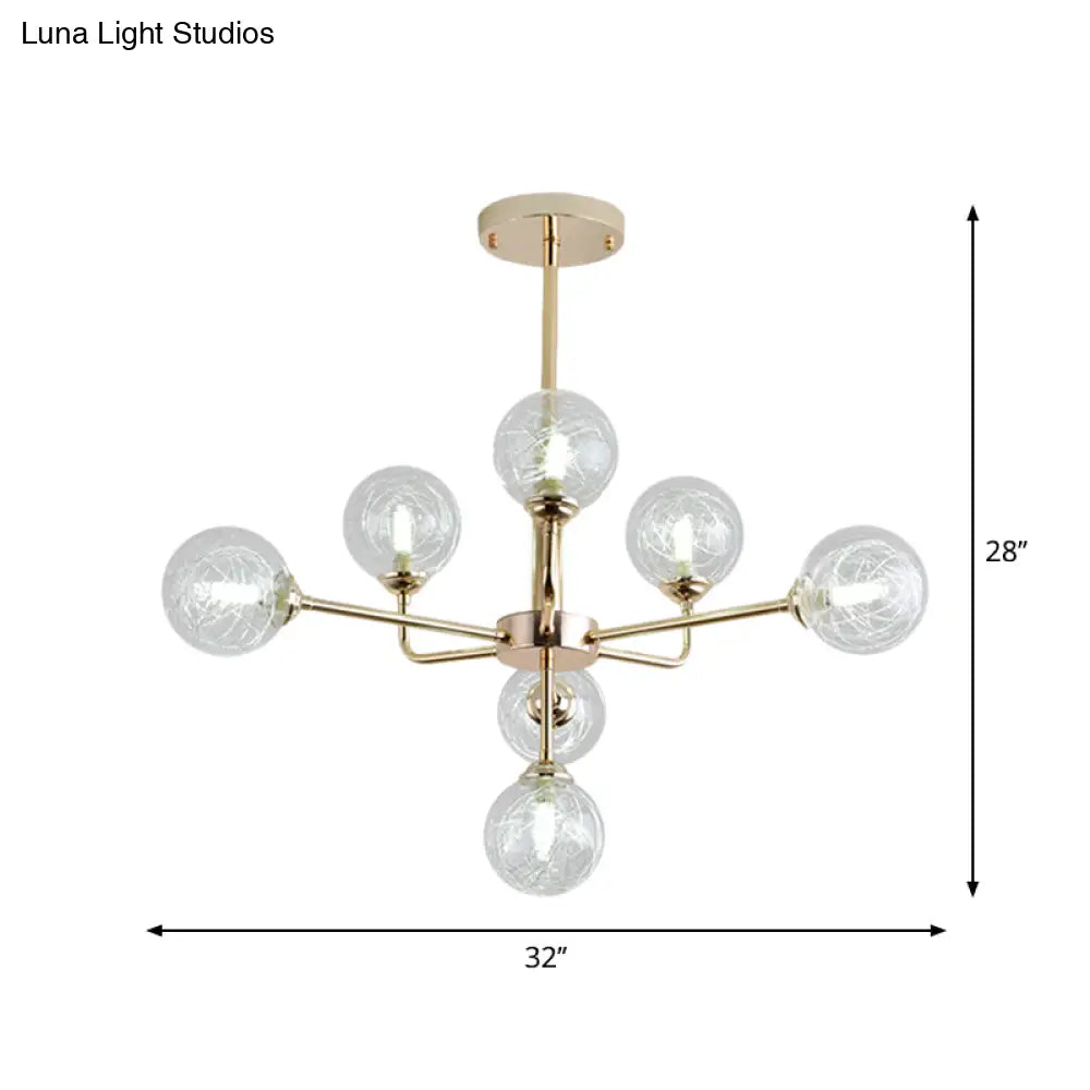 Gold Finish Post Modern Orb Chandelier - Glass Shade Hanging Lamp With 7/9/13 Lights