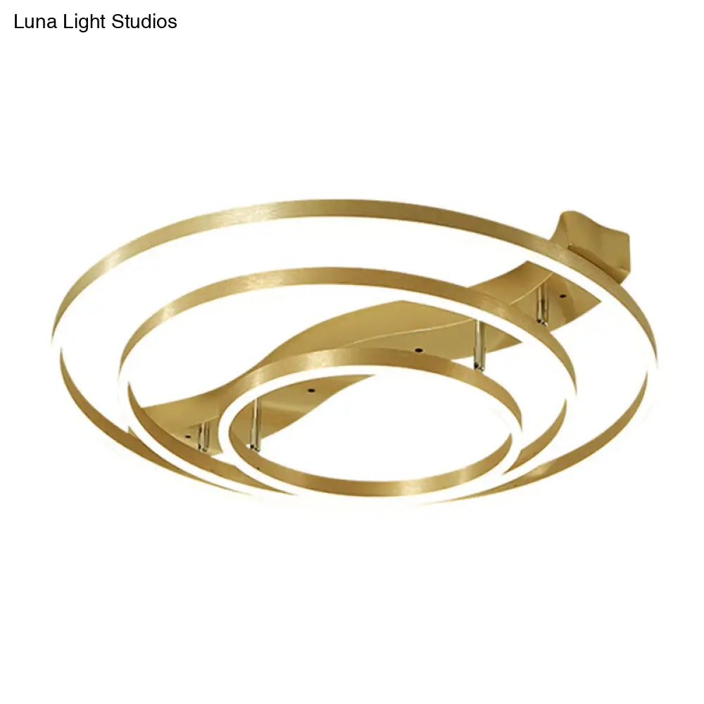 Gold Finish Ring Ceiling Mounted Led Semi Flush Light With Artistic Metal Detailing / 31.5 White