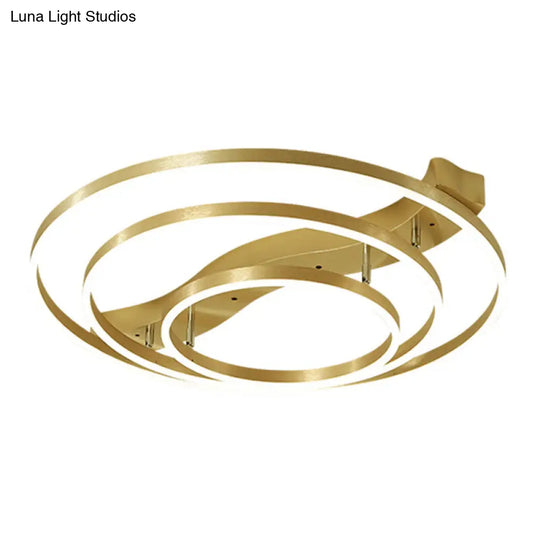 Gold Finish Ring Ceiling Mounted Led Semi Flush Light With Artistic Metal Detailing / 31.5 Warm