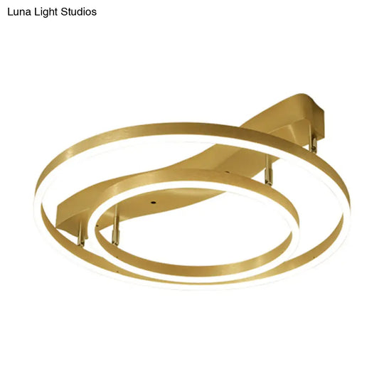 Gold Finish Ring Ceiling Mounted Led Semi Flush Light With Artistic Metal Detailing / 23.5 White
