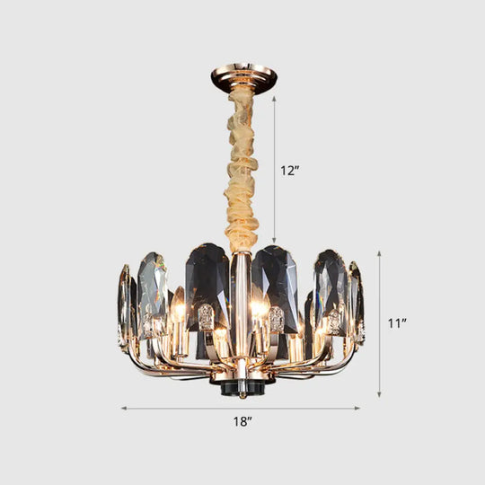 Gold Finish Round Pendant Light With Crystal Panels - Modern Chandelier For Living Room 6 /