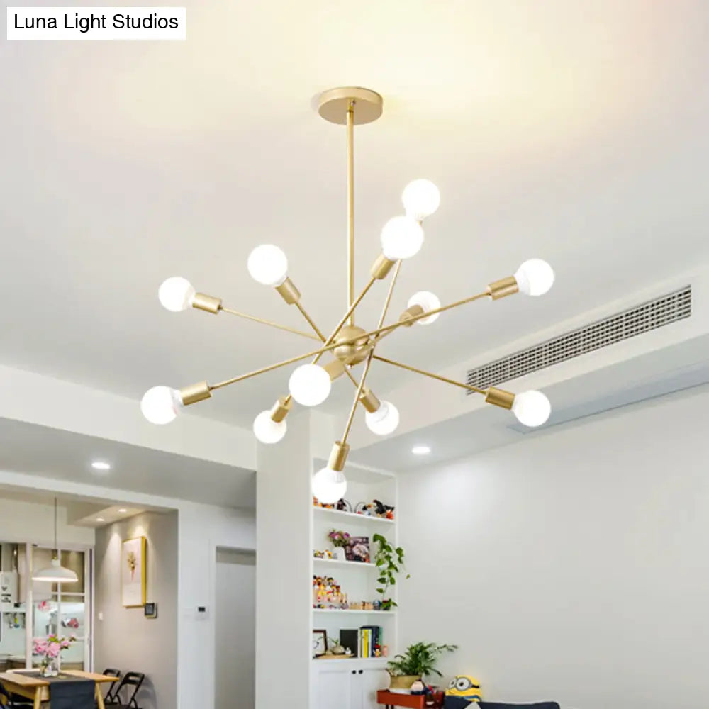 Gold Finish Sputnik Chandelier - Industrial Style 6/8 Light Suspension For Dining Room