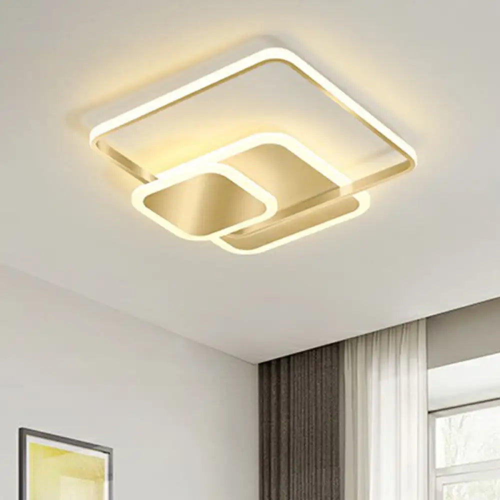 Gold Finish Square Led Flushmount Ceiling Light - Minimalist Metal Design / 16.5’ Warm