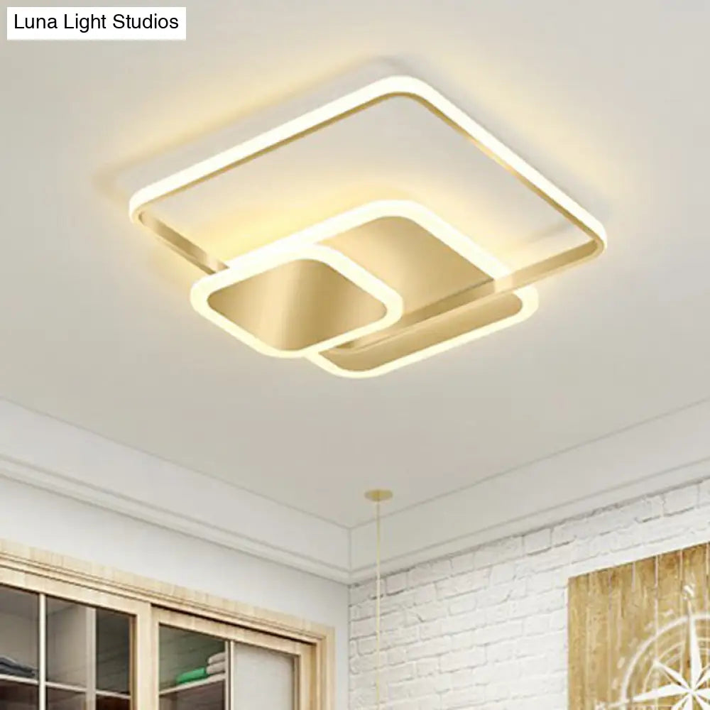 Gold Finish Square Led Flushmount Ceiling Light - Minimalist Metal Design