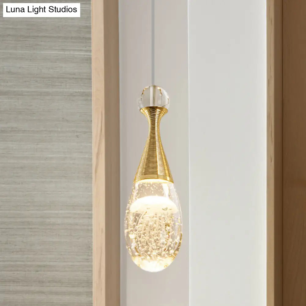 Simple Clear Crystal Led Teardrop Pendant Light With Gold Finish - Stylish Ceiling Lamp