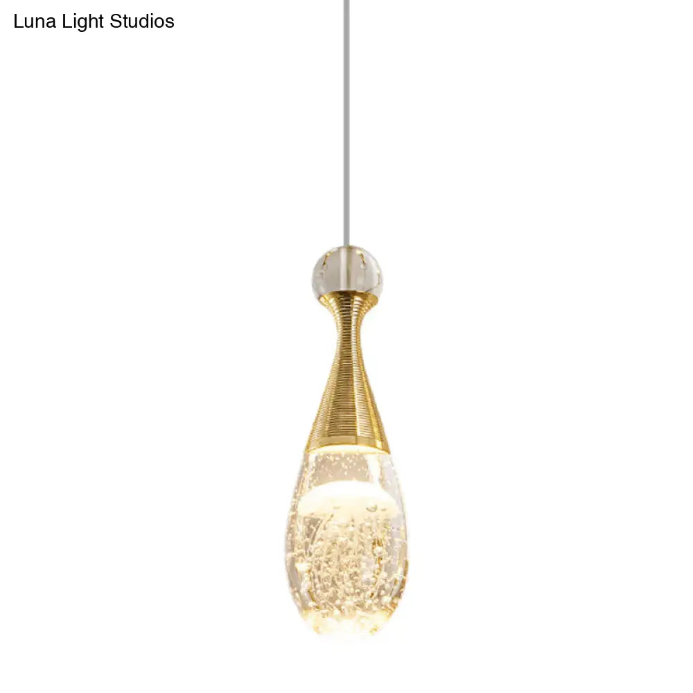 Simple Clear Crystal Led Teardrop Pendant Light With Gold Finish - Stylish Ceiling Lamp