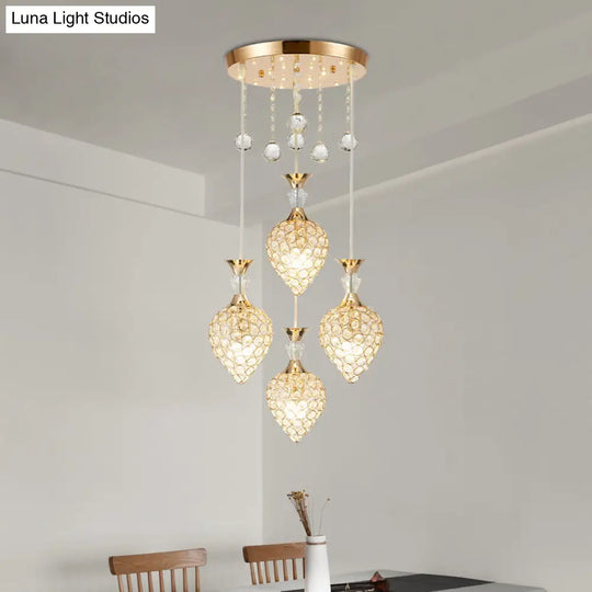 Modernist Gold Finish Crystal Teardrop Cluster Pendant Ceiling Light