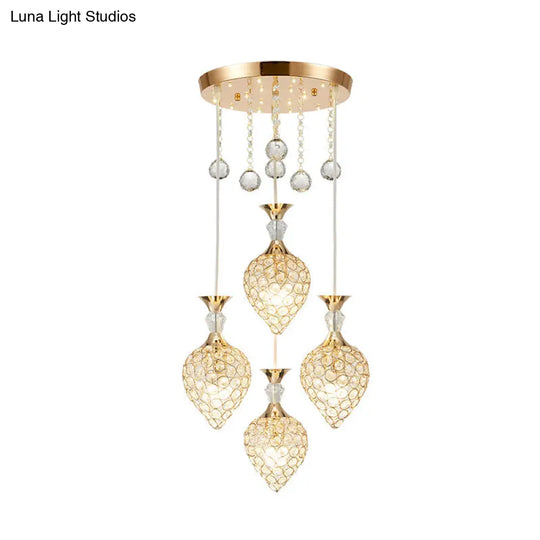 Modernist Gold Finish Crystal Teardrop Cluster Pendant Ceiling Light