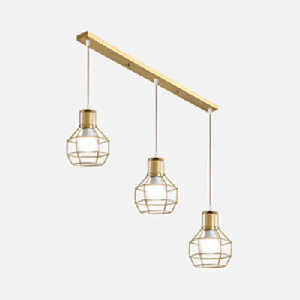 Gold Finish Vintage Pendant Light With Bulb Cage For Kitchen Ceiling Lighting - Metal 3 Bulbs